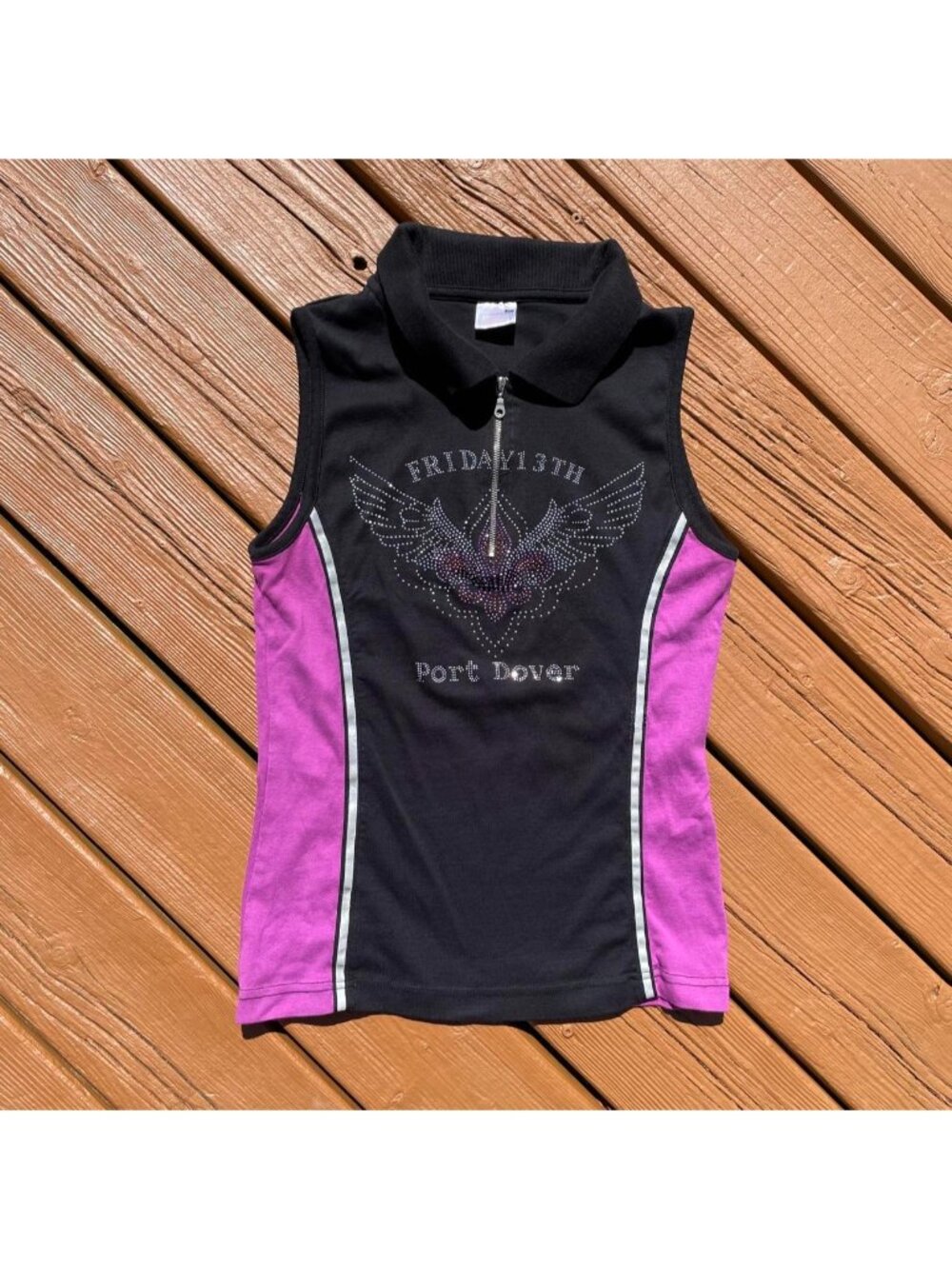 Y2K biker rhinestone wing graphic tank top size XL